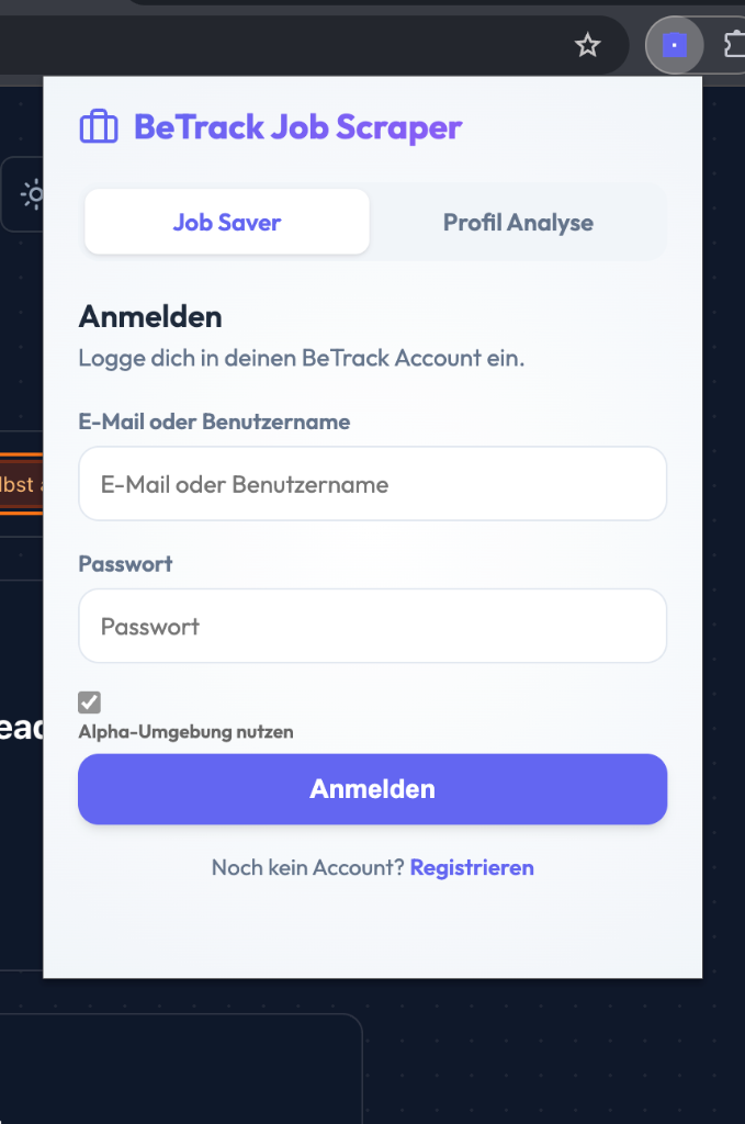 BeTrack Extension Login