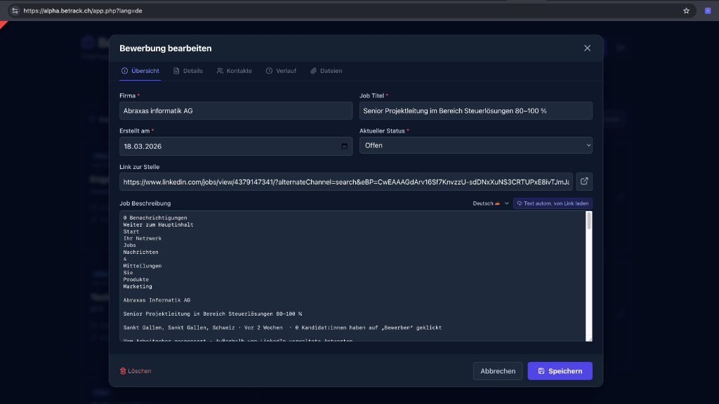 BeTrack Dashboard Integration